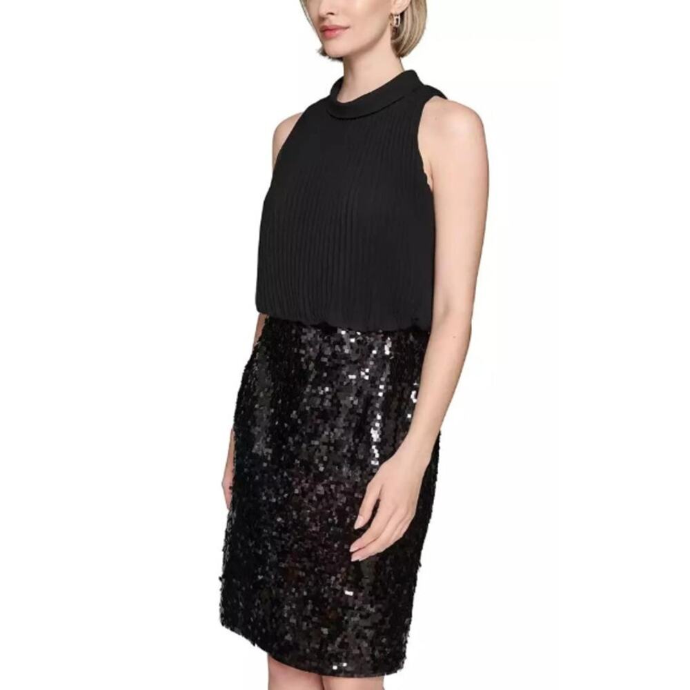 Karl Lagerfeld Paris Women's Black Mixed-Media Sequined Dress Size 6 - Picture 3 of 6